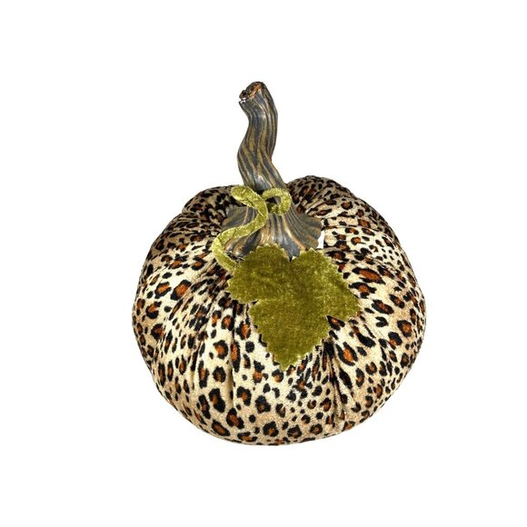 Leopard Print Pumpkin Decor Velvet Leaf Plastic Stem - Picture 2 of 12
